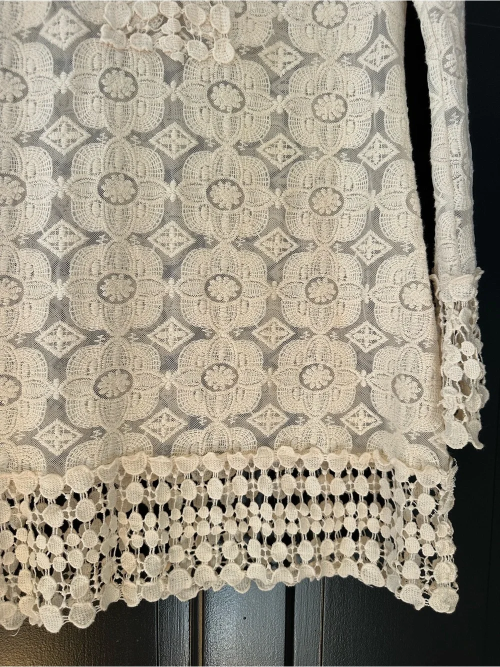 Freeway Ivory Crochet Lace Swim Cover-Up Tunic Dress Boho L